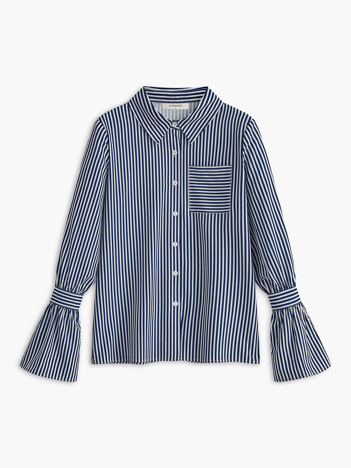 Dames Blouse Marineblauw Gestreept Wijd Mouwen