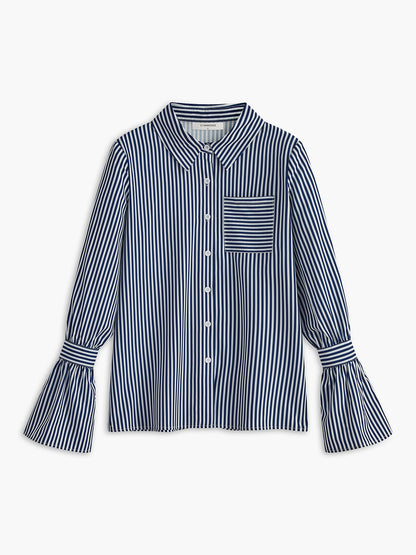 Dames Blouse Marineblauw Gestreept Wijd Mouwen