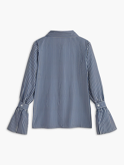 Dames Blouse Marineblauw Gestreept Wijd Mouwen