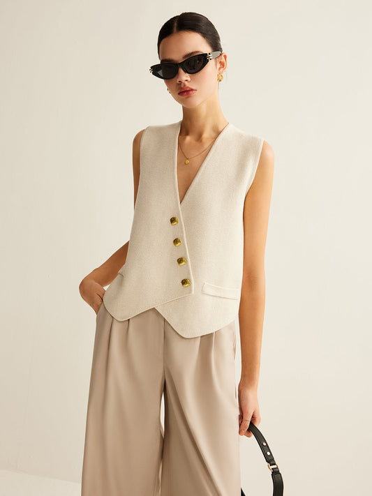 Vest voor Dames Gebreid Asymmetrisch met Knopen Stijlvol - StudioMarella