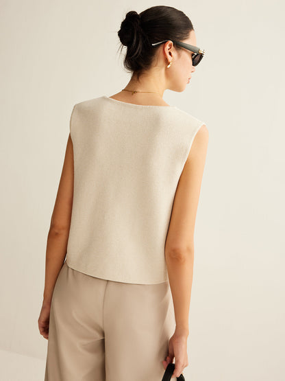 Vest voor Dames Gebreid Asymmetrisch met Knopen Stijlvol