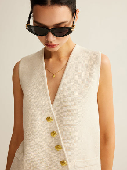 Vest voor Dames Gebreid Asymmetrisch met Knopen Stijlvol