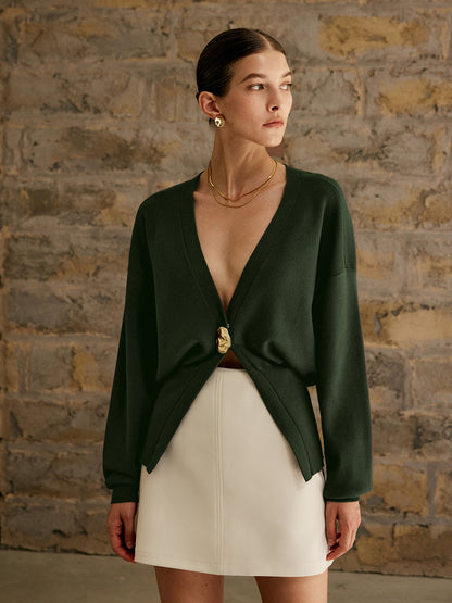 Alyshia Cardigan Effen Kleur Gouden Knopen