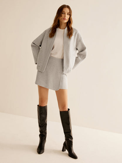 Tweed Jas Dames Rits Zakken Warme Winterjas