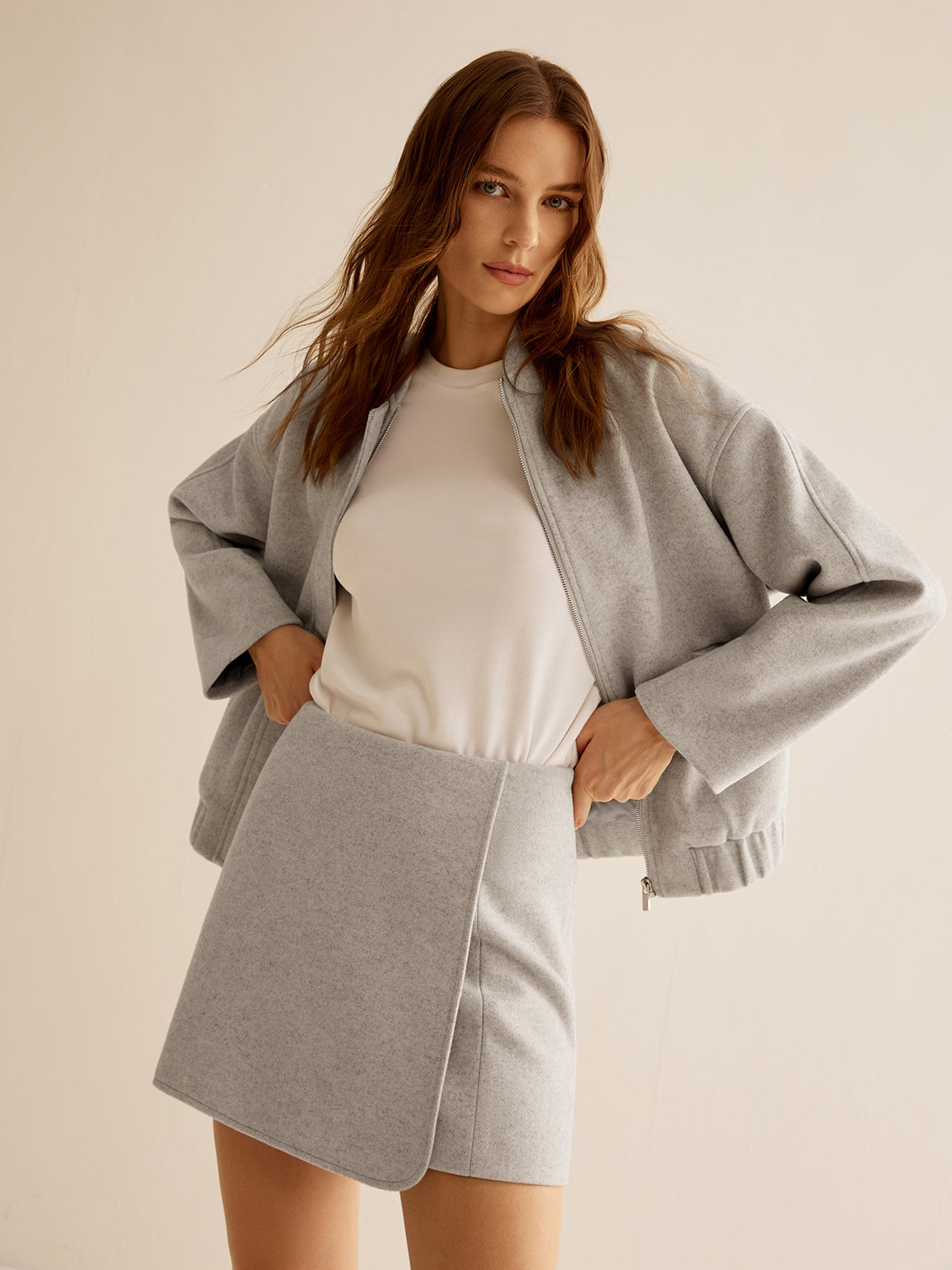 Tweed Jas Dames Rits Zakken Warme Winterjas