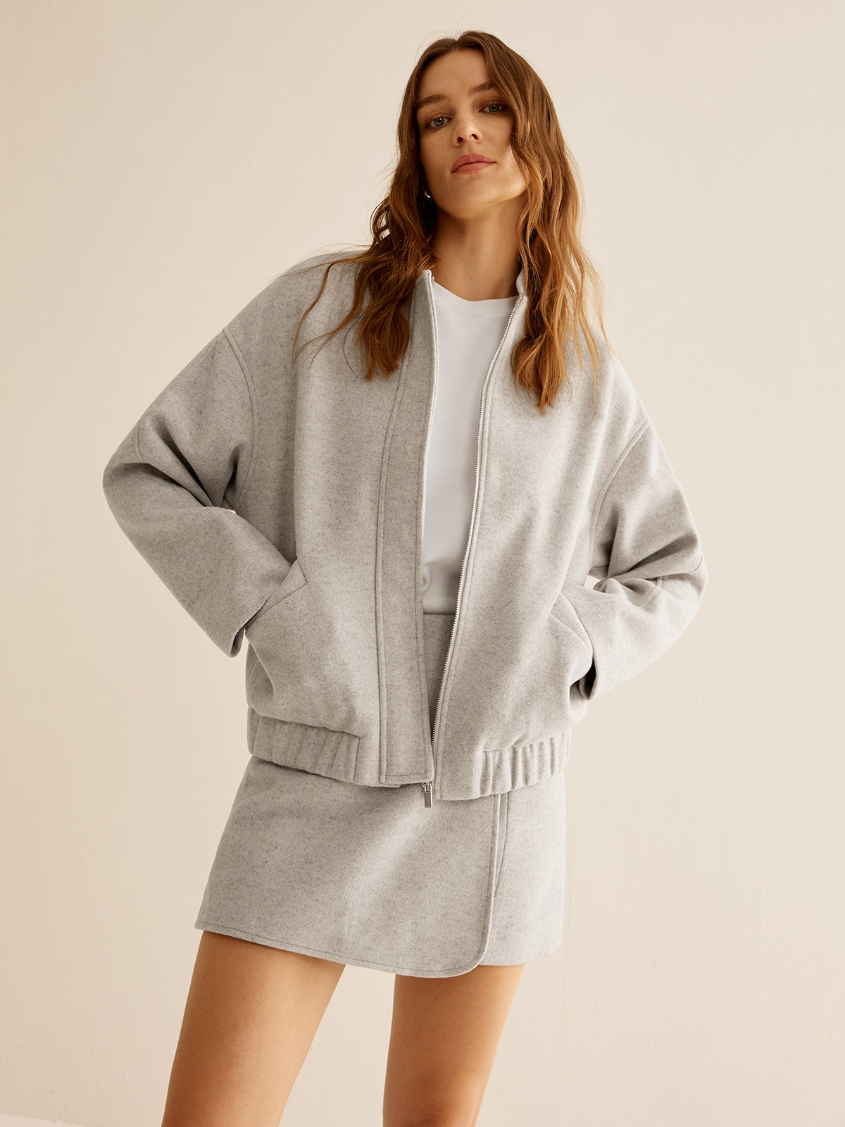 Tweed Jas Dames Rits Zakken Warme Winterjas - StudioMarella