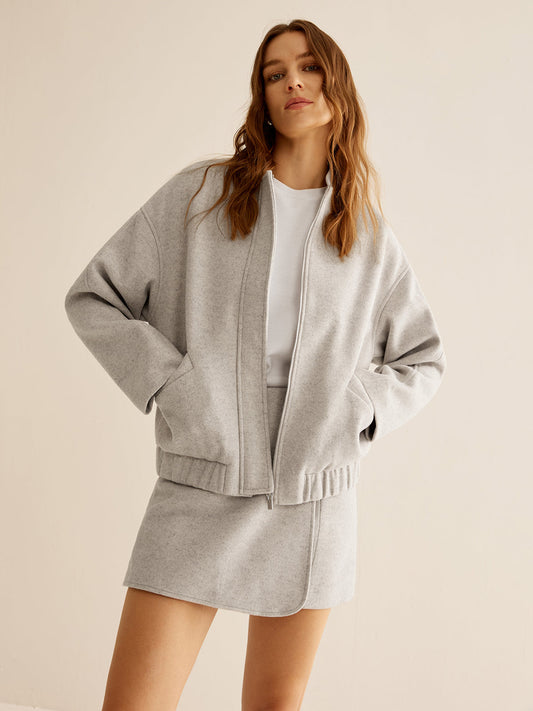 Tweed Jas Dames Rits Zakken Warme Winterjas - StudioMarella