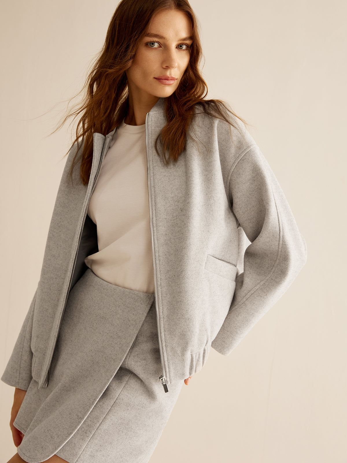 Tweed Jas Dames Rits Zakken Warme Winterjas