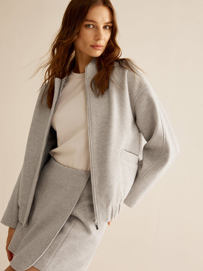Tweed Jas Dames Rits Zakken Warme Winterjas