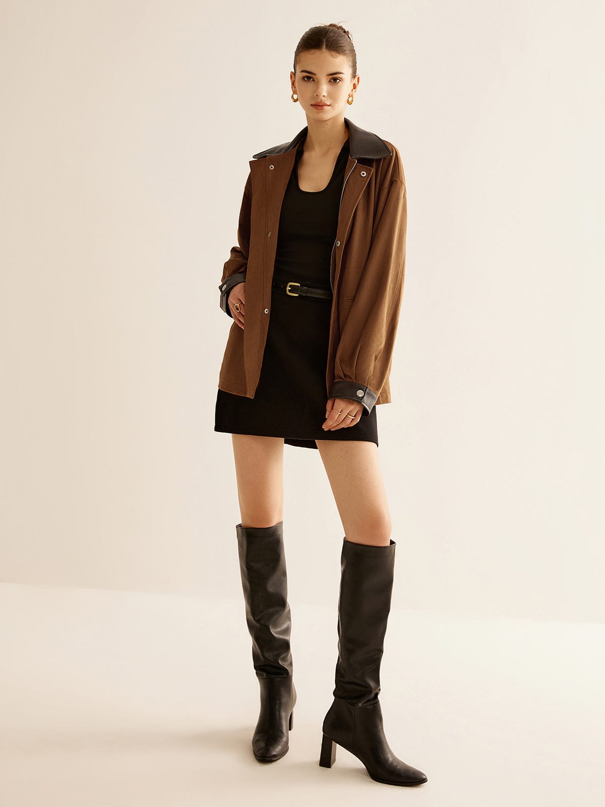Leren Jack Camelkleur Oversized Met Knopen