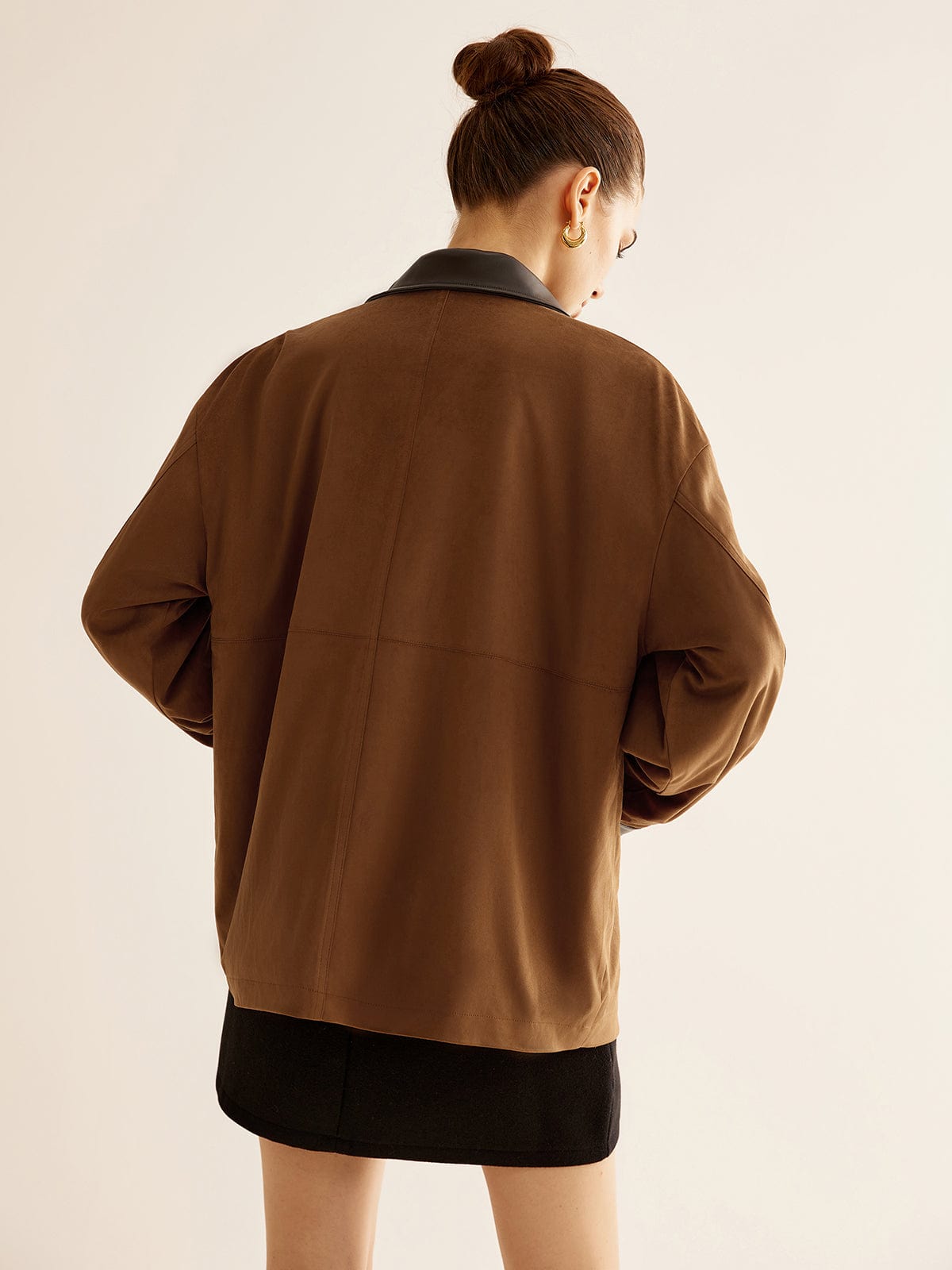 Leren Jack Camelkleur Oversized Met Knopen