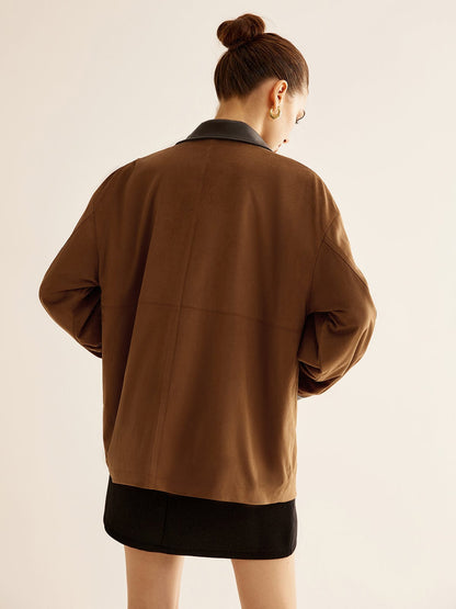 Leren Jack Camelkleur Oversized Met Knopen
