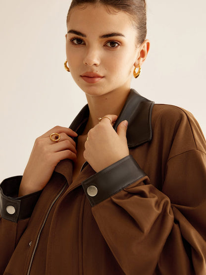 Leren Jack Camelkleur Oversized Met Knopen