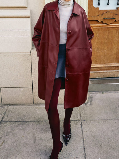 Leren Mantel Rood Kunstleder Bordeaux Kleur