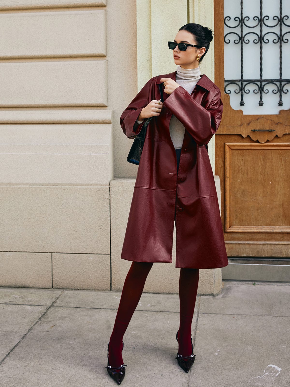 Leren Mantel Rood Kunstleder Bordeaux Kleur - StudioMarella