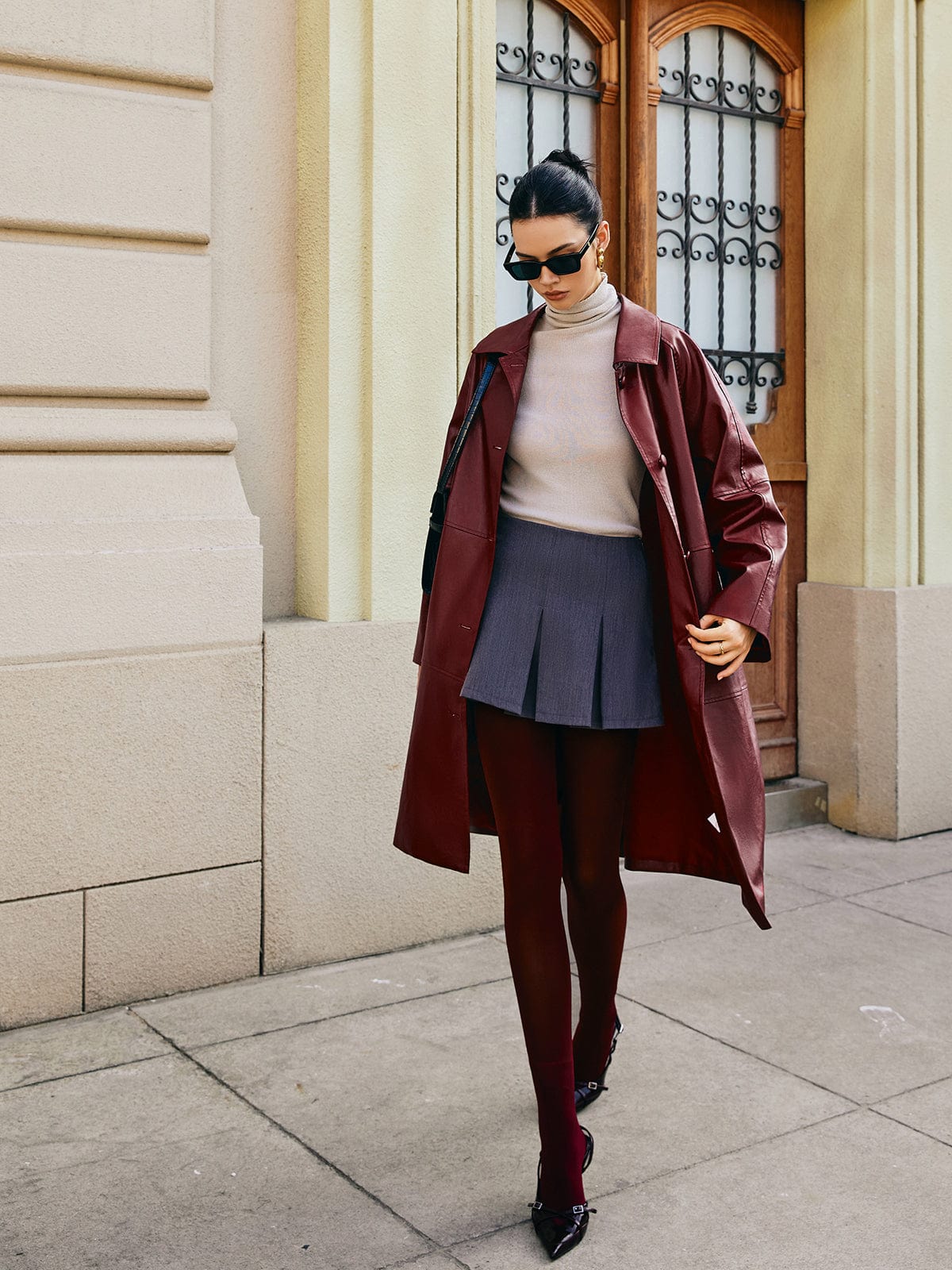 Leren Mantel Rood Kunstleder Bordeaux Kleur