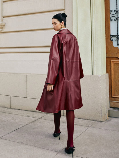Leren Mantel Rood Kunstleder Bordeaux Kleur