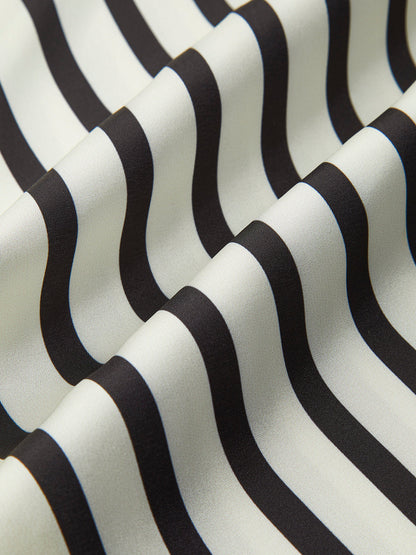 Vrouwelijke Blouse Satijnen Stof Gestreept Elegante Stijl