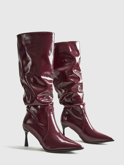 Kniehoge Laars Stiletto Hak 10 cm Glanzend Leer