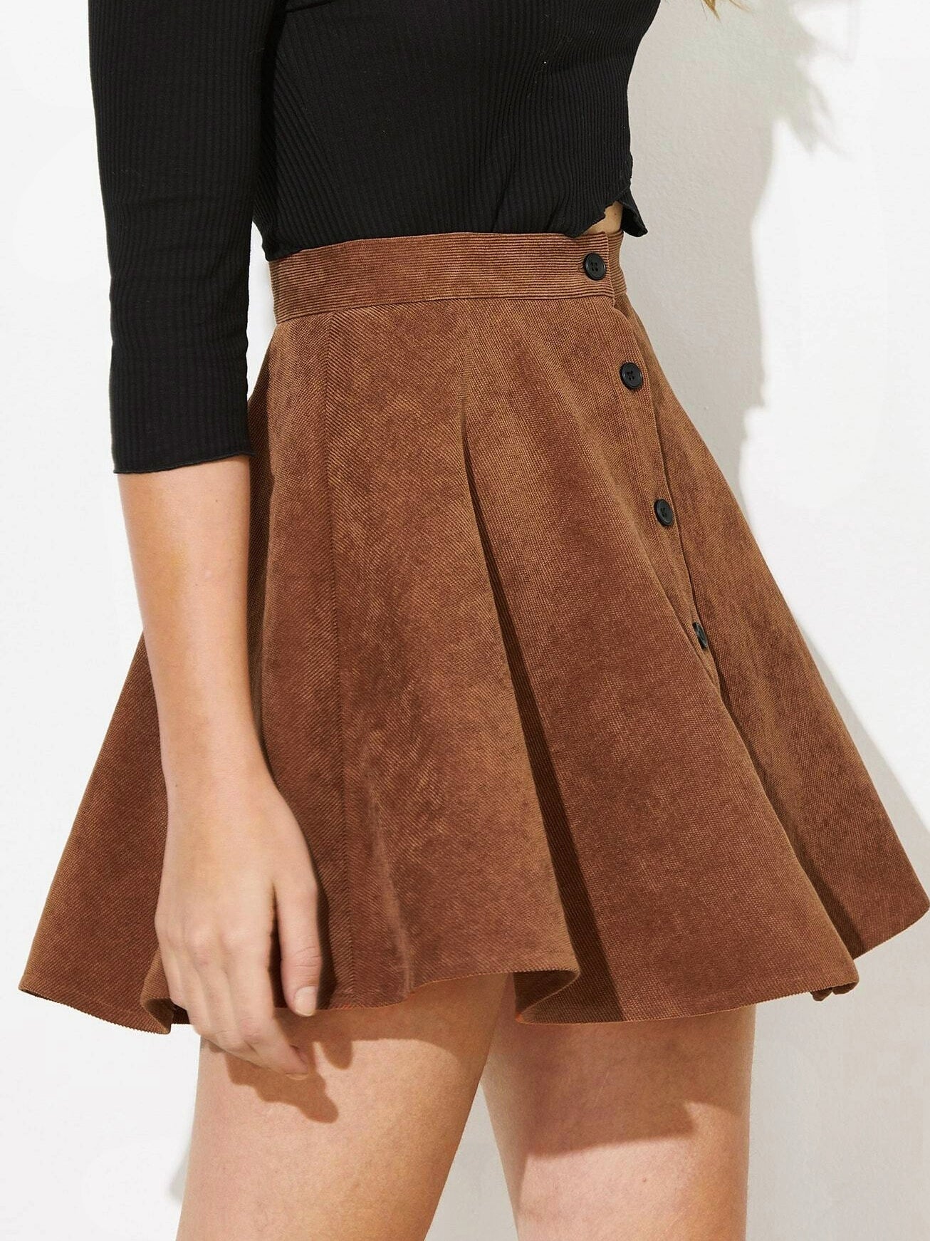 Dames Rok Corduroy Wijd Model met Knoopsluiting