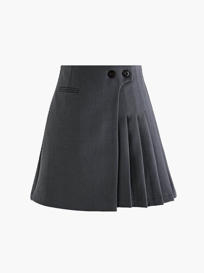 Hoge Taille Rok Plissé Look met Knopen Wol Mix - StudioMarella