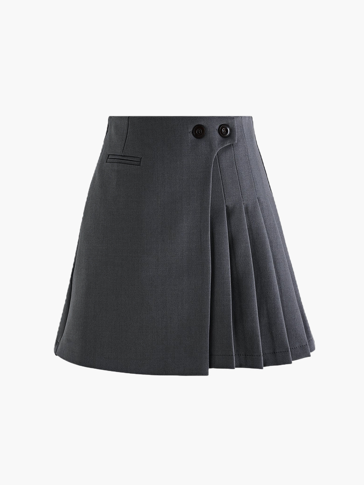 Hoge Taille Rok Plissé Look met Knopen Wol Mix