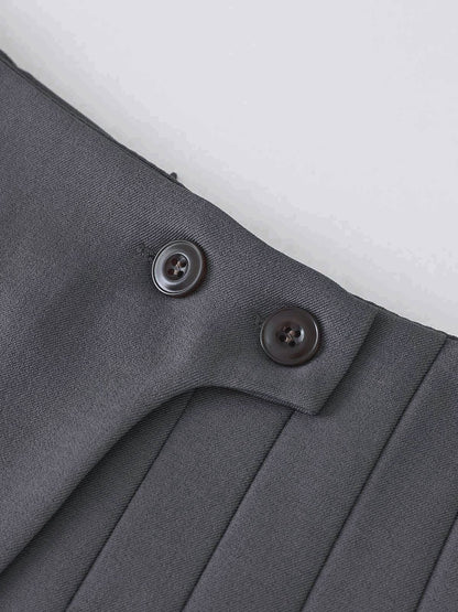 Hoge Taille Rok Plissé Look met Knopen Wol Mix