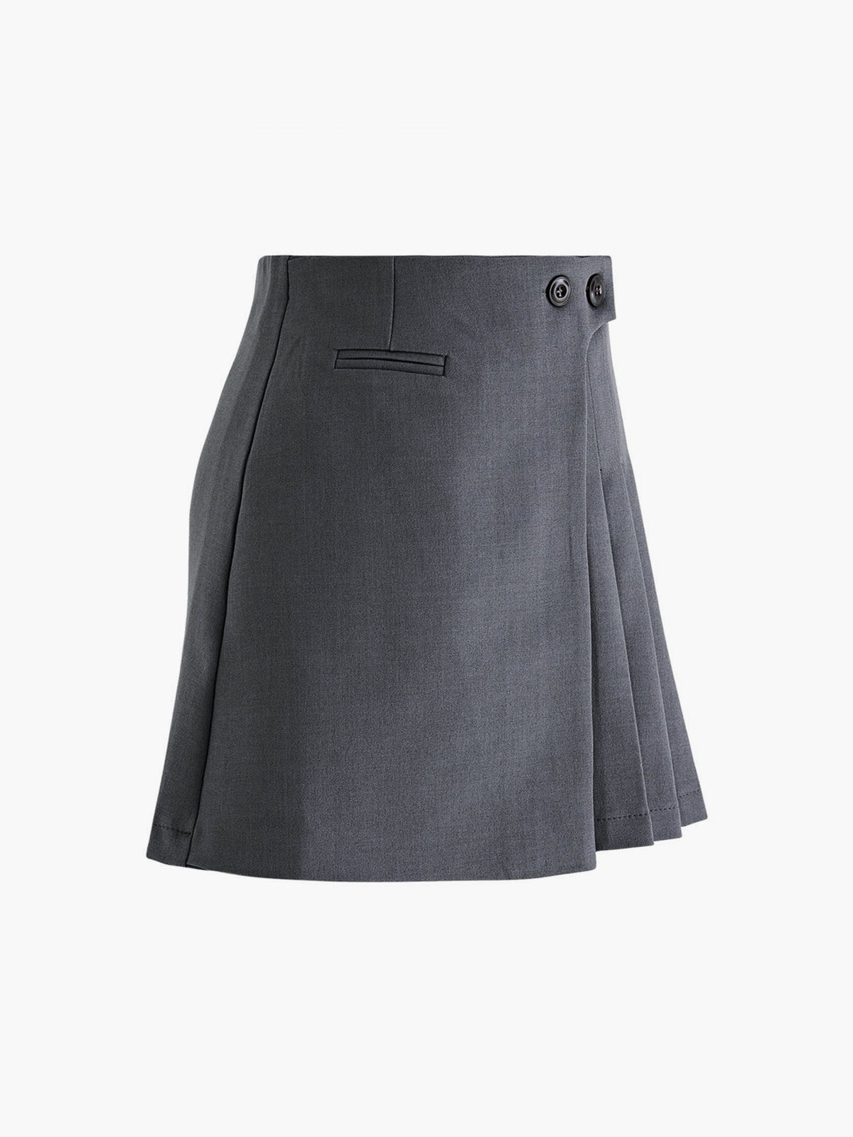 Hoge Taille Rok Plissé Look met Knopen Wol Mix