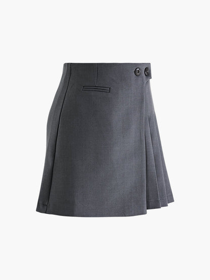 Hoge Taille Rok Plissé Look met Knopen Wol Mix