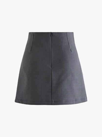 Hoge Taille Rok Plissé Look met Knopen Wol Mix