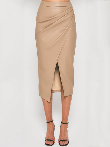 Leren Rok Plissé Split Elegant voor Vrouw