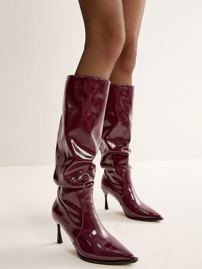 Kniehoge Laars Stiletto Hak 10 cm Glanzend Leer
