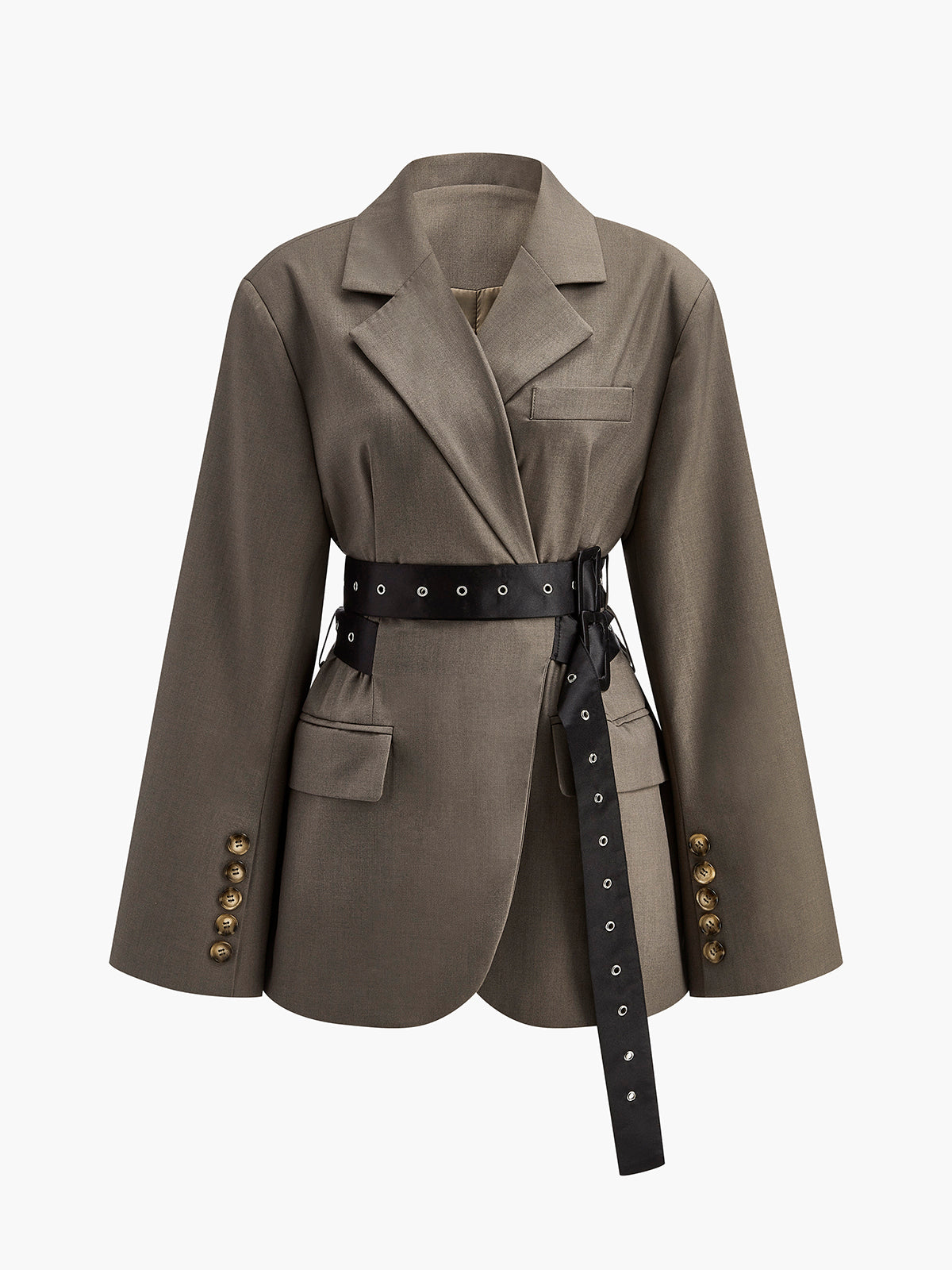 Oversized Blazer Olijfgroen met Tailleband wordt: Olijfgroene Oversized Blazer met Tailleband - StudioMarella