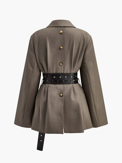 Oversized Blazer Olijfgroen met Tailleband wordt: Olijfgroene Oversized Blazer met Tailleband