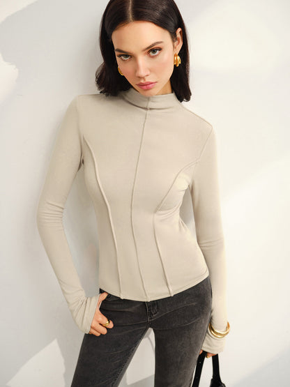 Warme Jersey Top met Opstaande Kraag Stretch Fit