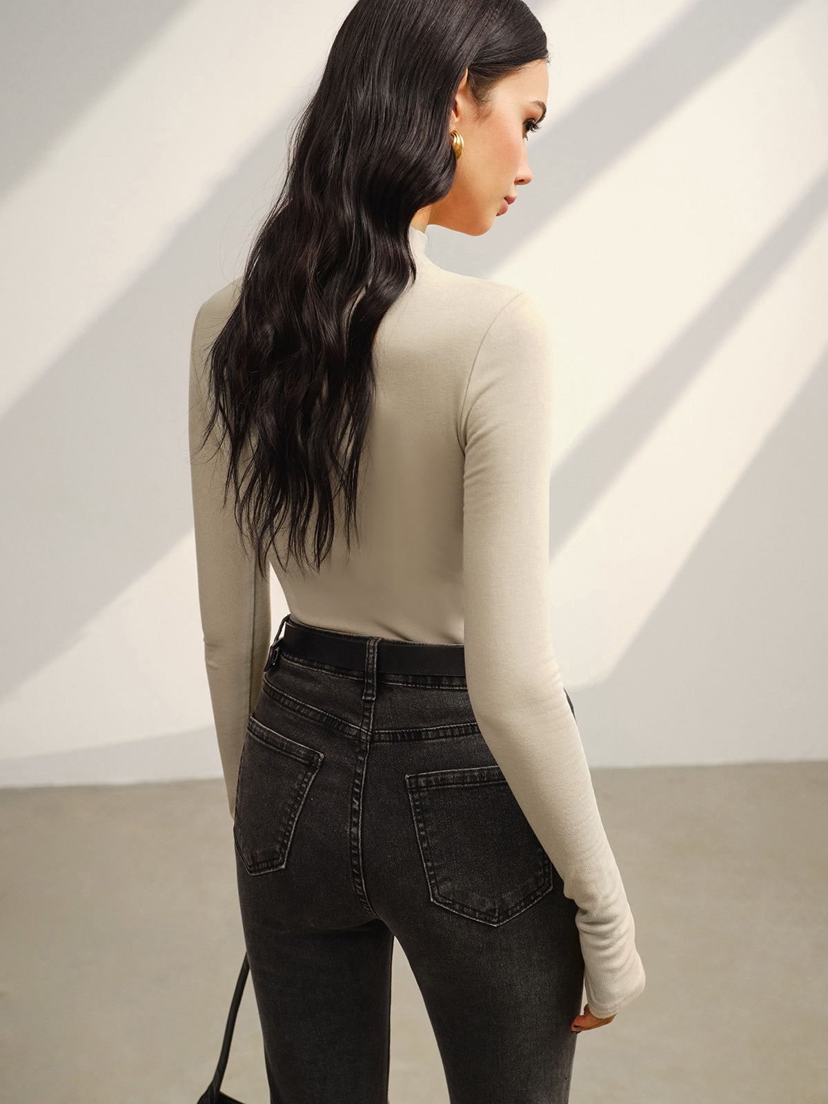 Warme Jersey Top met Opstaande Kraag Stretch Fit