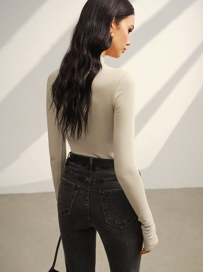 Warme Jersey Top met Opstaande Kraag Stretch Fit