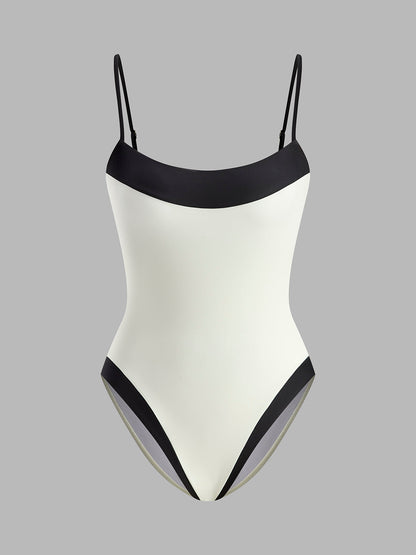 Dames Badpak Met Contrasterende Randen Trendy Design
