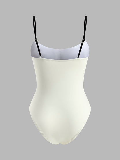 Dames Badpak Met Contrasterende Randen Trendy Design