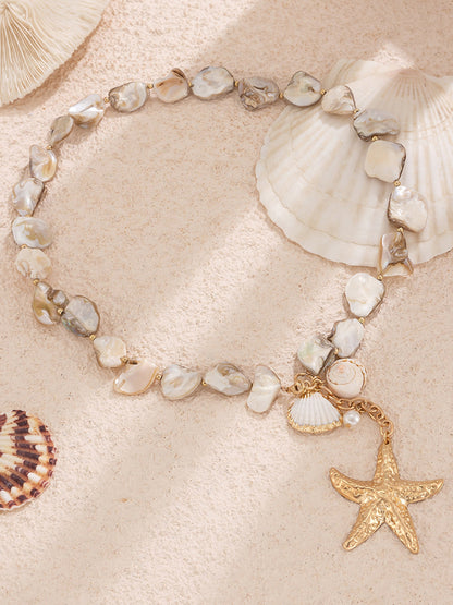Goudkleurige Parelketting met Schelp en Ster voor Dames