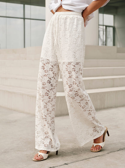 Damesbroek van Kant Stof Mid Waist met Koordsluiting
