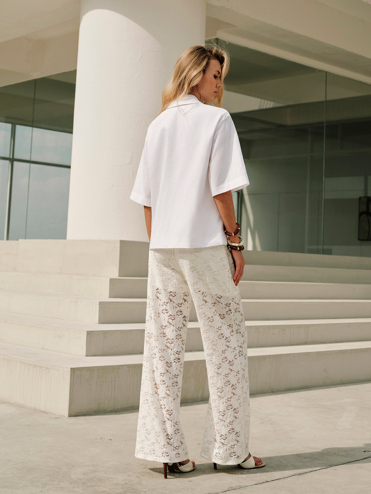 Damesbroek van Kant Stof Mid Waist met Koordsluiting