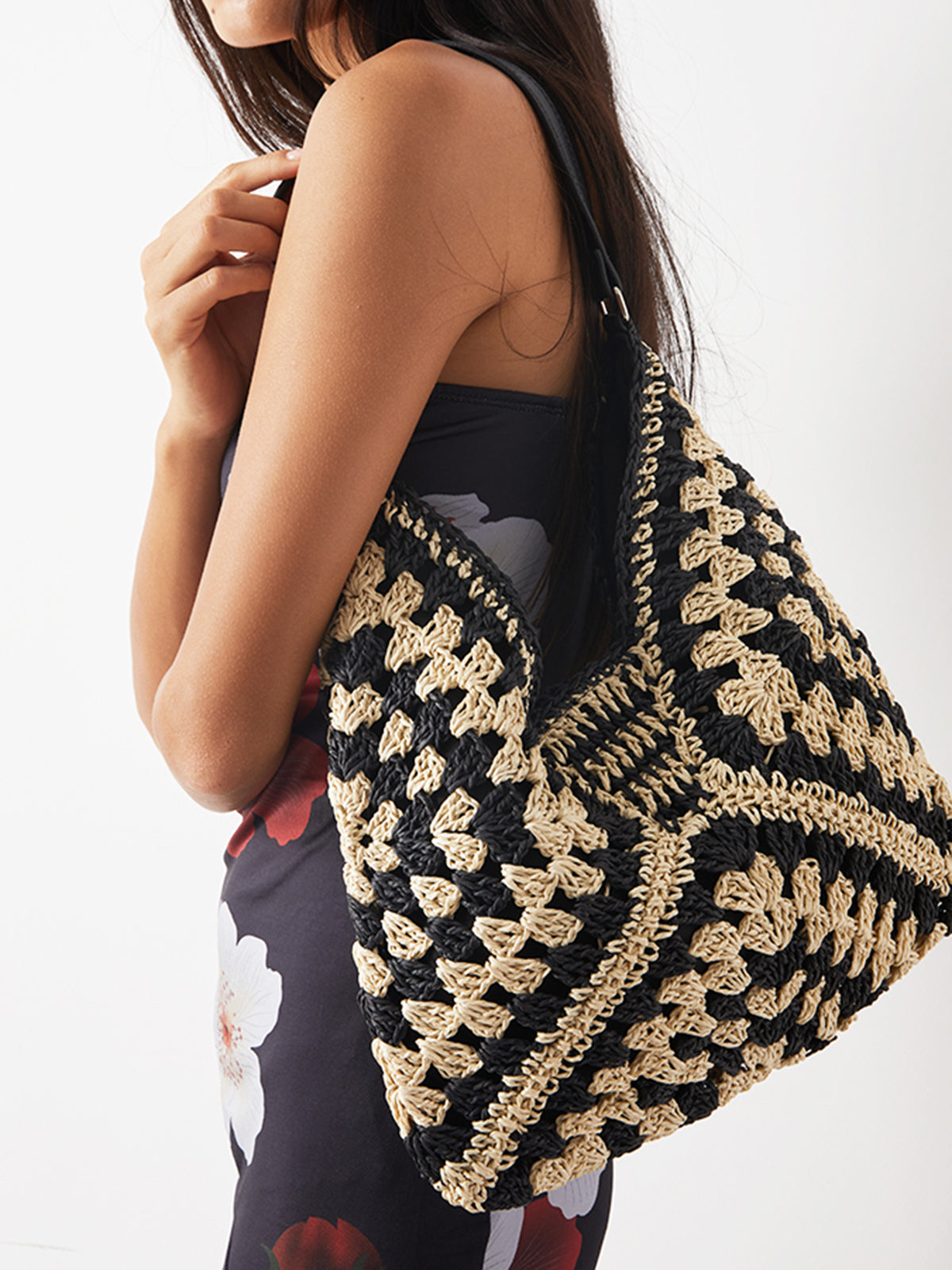 Boho Schoudertas Macramé Gehaakt Stro Vintage Look