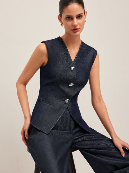 Dames Gilet met Peplum en Contrast Stiksel Elegant Design