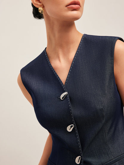 Dames Gilet met Peplum en Contrast Stiksel Elegant Design