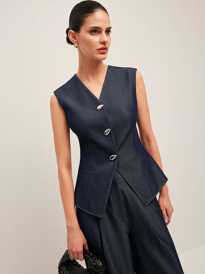 Dames Gilet met Peplum en Contrast Stiksel Elegant Design