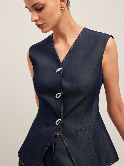 Dames Gilet met Peplum en Contrast Stiksel Elegant Design