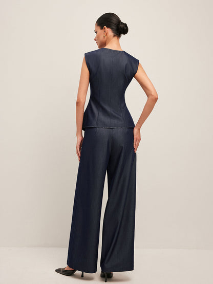 Dames Gilet met Peplum en Contrast Stiksel Elegant Design