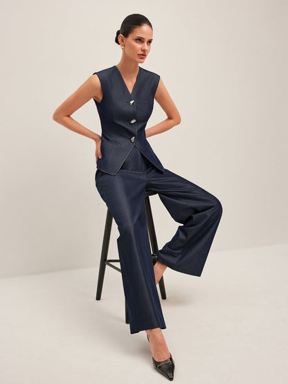 Dames Gilet met Peplum en Contrast Stiksel Elegant Design