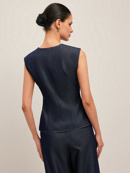 Dames Gilet met Peplum en Contrast Stiksel Elegant Design